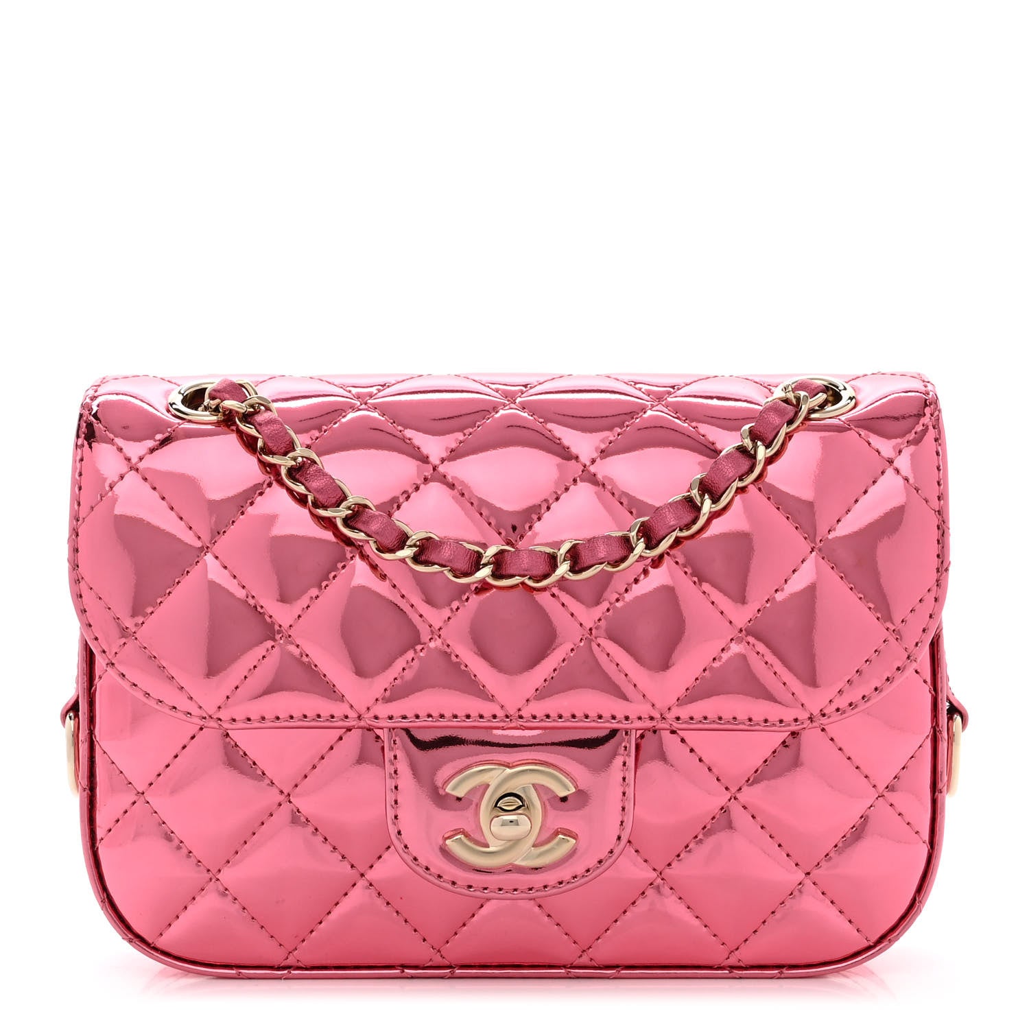 Chanel Mirror Calfskin Metallic Lambskin Quilted Hollywood Boulevard Mini Flap With Star Coin Purse Pink 3 of 13