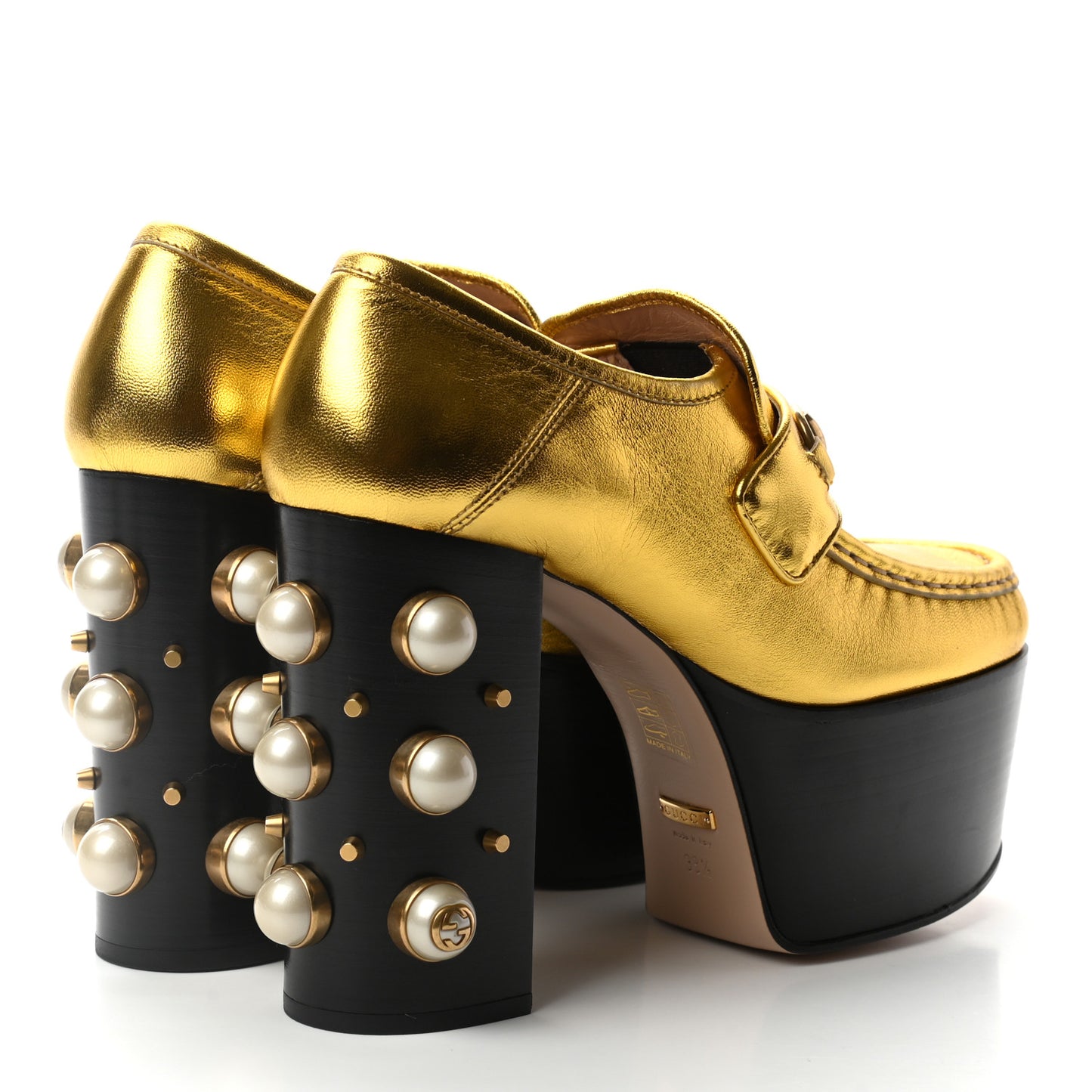 Malaga Kid Pearl Studded Vegas Platform Loafers 38.5 Black Gold
