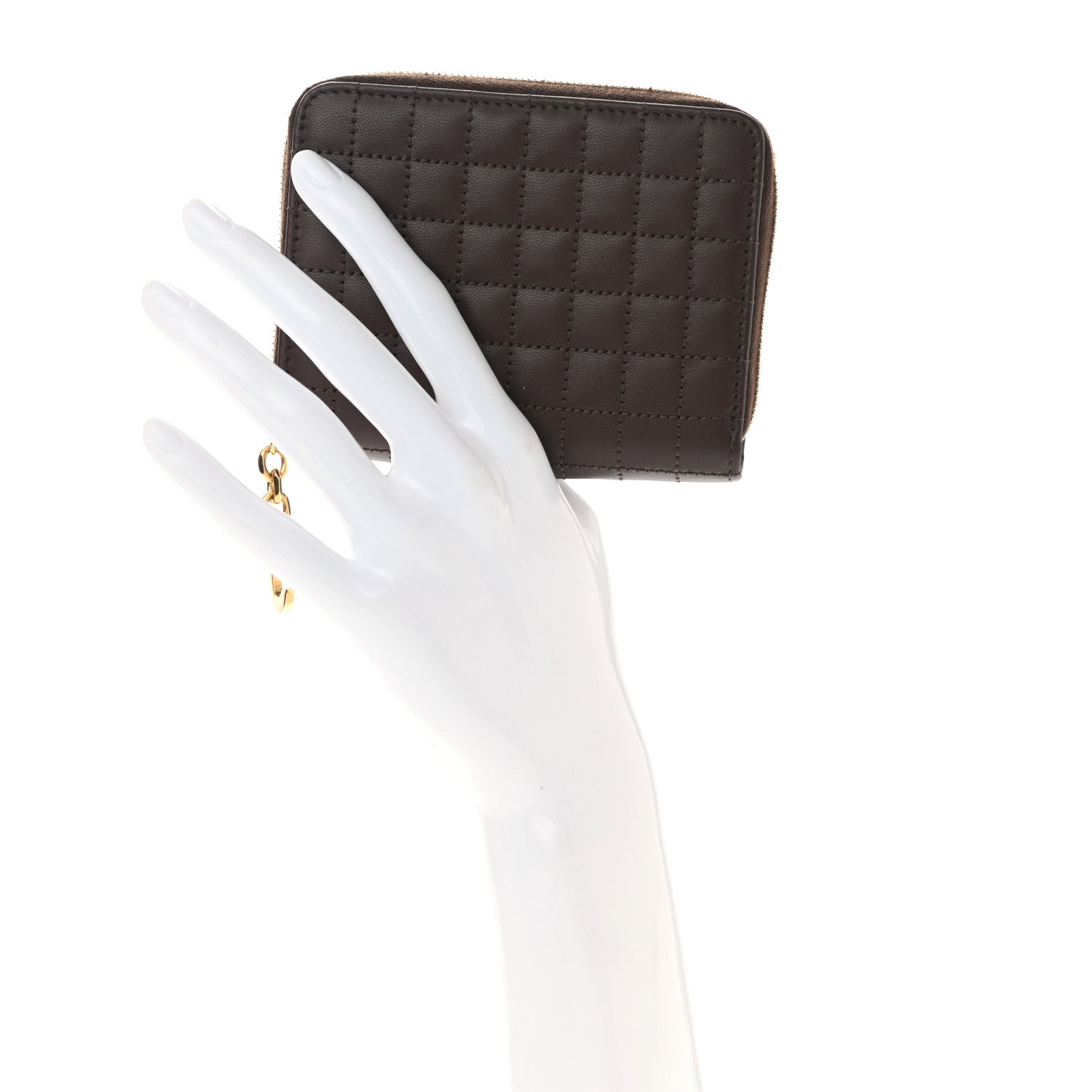 Celine Lambskin Quilted C Charm Zip Around Wallet Brown 3 of 7