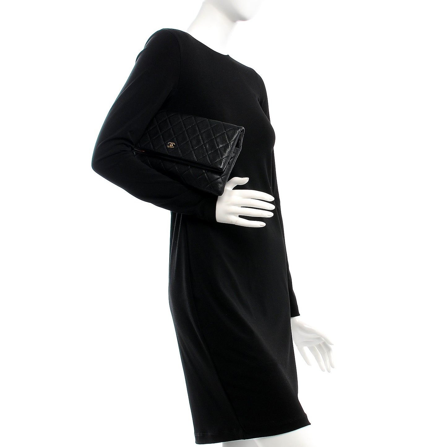Caviar Quilted CC Beauty Clutch Black