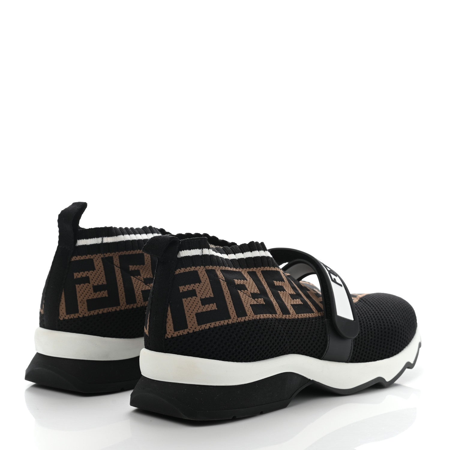 Fendi Stretch Yarn FF Stiff Band Rockoko Sneakers 40 Black White Tobacco 4 of 8