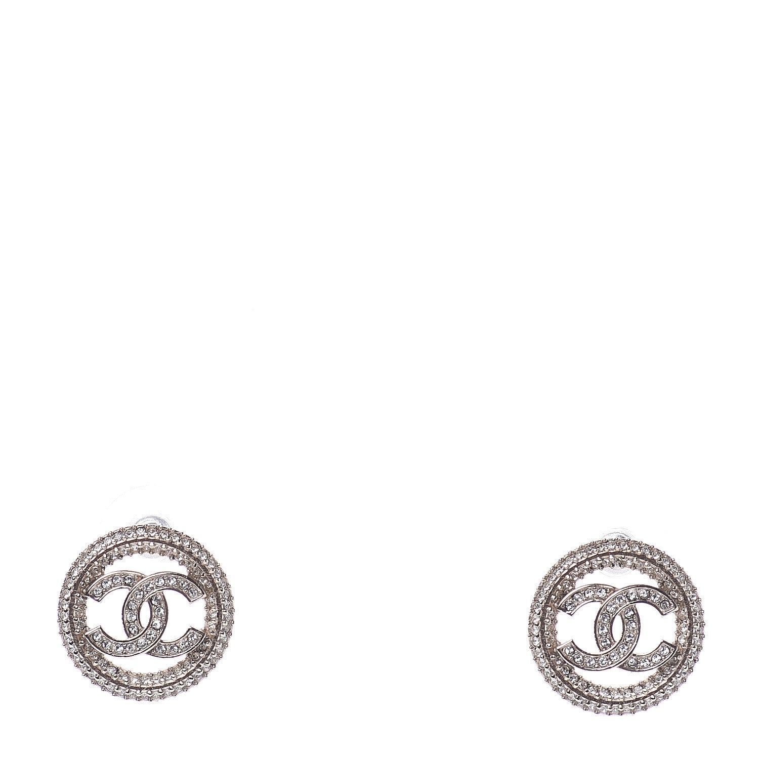 Chanel Crystal CC Round Earrings Gold 1 of 5