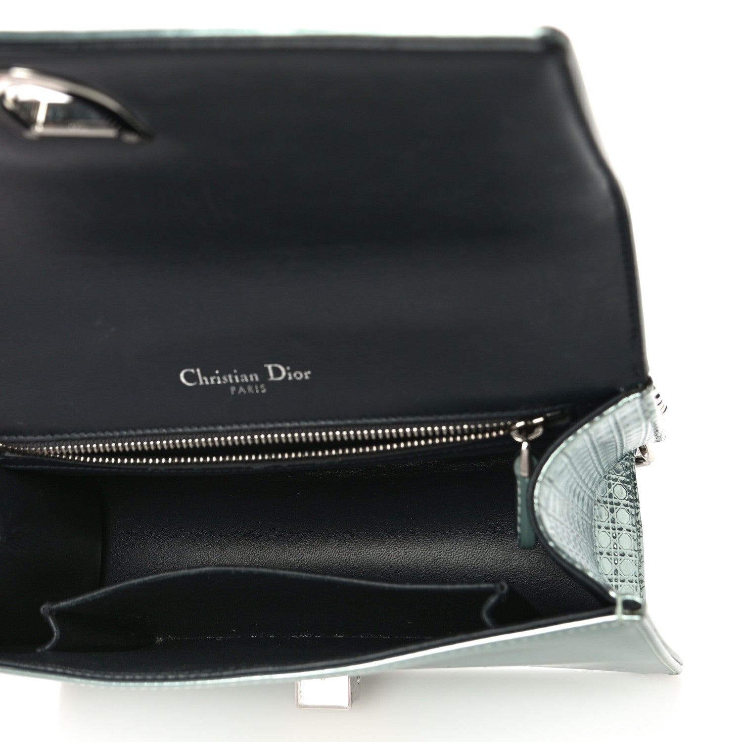 Christian Dior Metallic Patent Micro-Cannage Small Diorama Flap Bag Azur 5 of 17