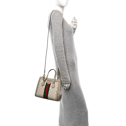 Gucci GG Supreme Monogram Textured Dollar Calfskin Web Small Ophidia Tote Bag Beige Mystic White Oatmeal 2 of 10