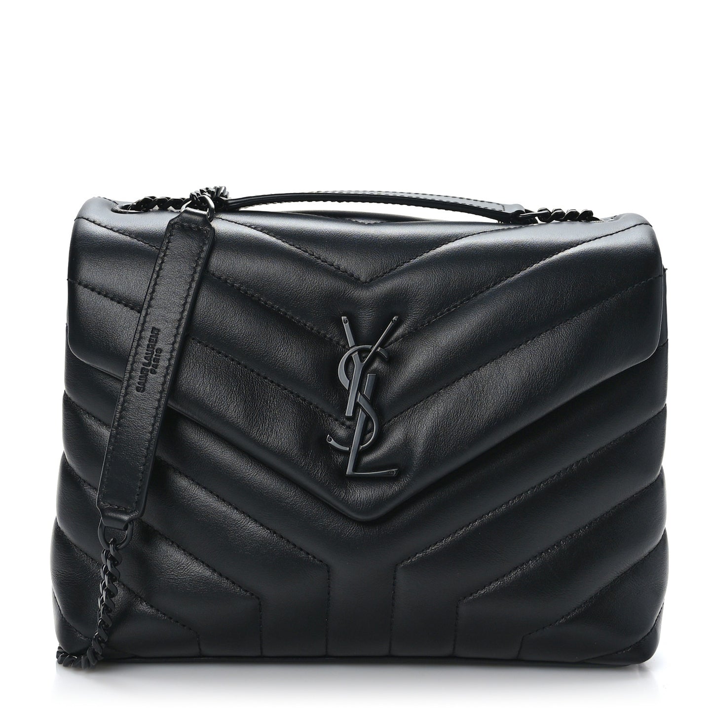 Calfskin Y Quilted Monogram Monochrome Small Loulou Chain Satchel Black
