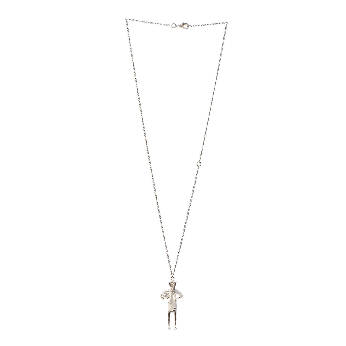 Enamel Pearl Coco CC Pendant Necklace Gold