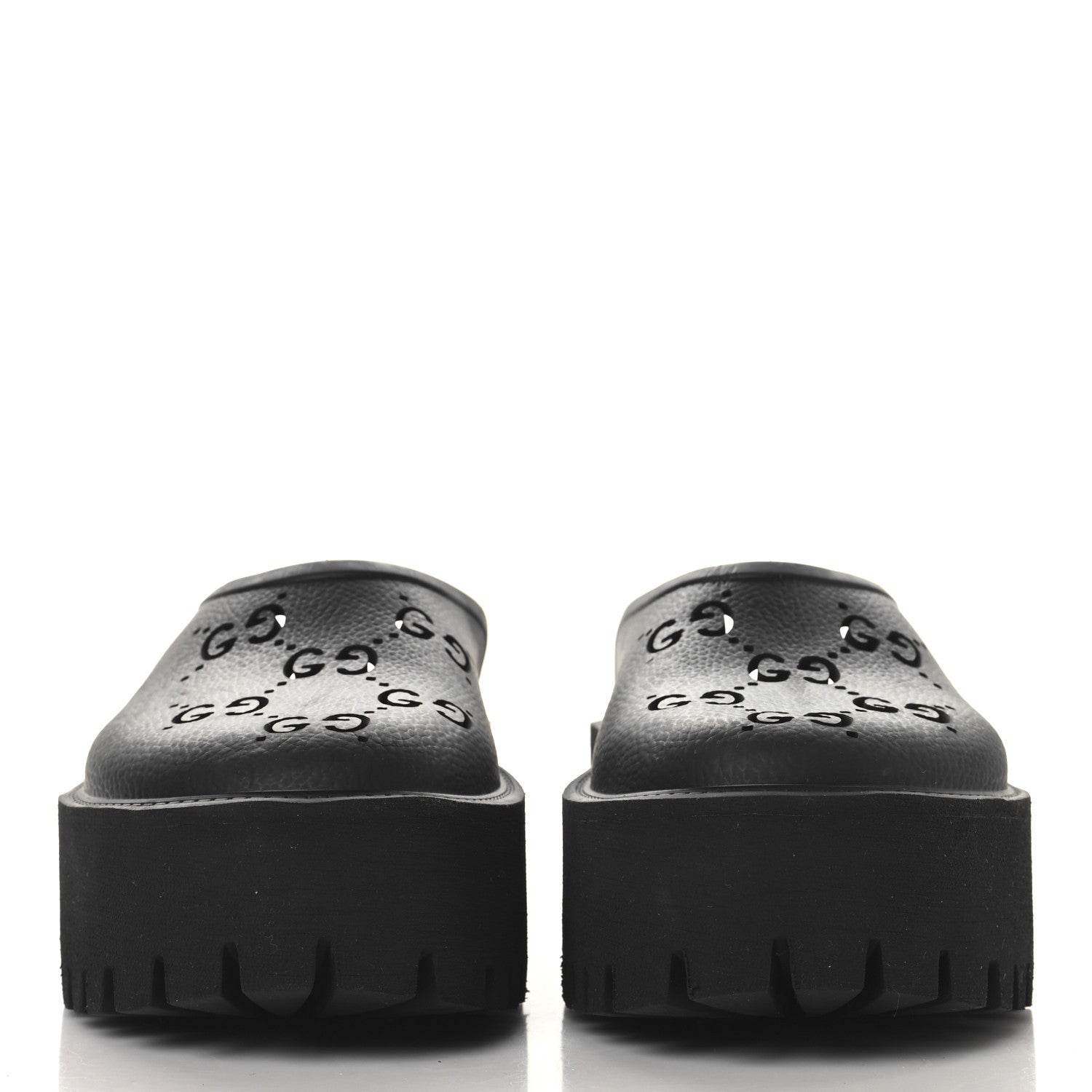 Gucci Rubber GG Monogram Perforated Elea Platform 55mm Lug Sole Sandals 36 Black 3 of 9