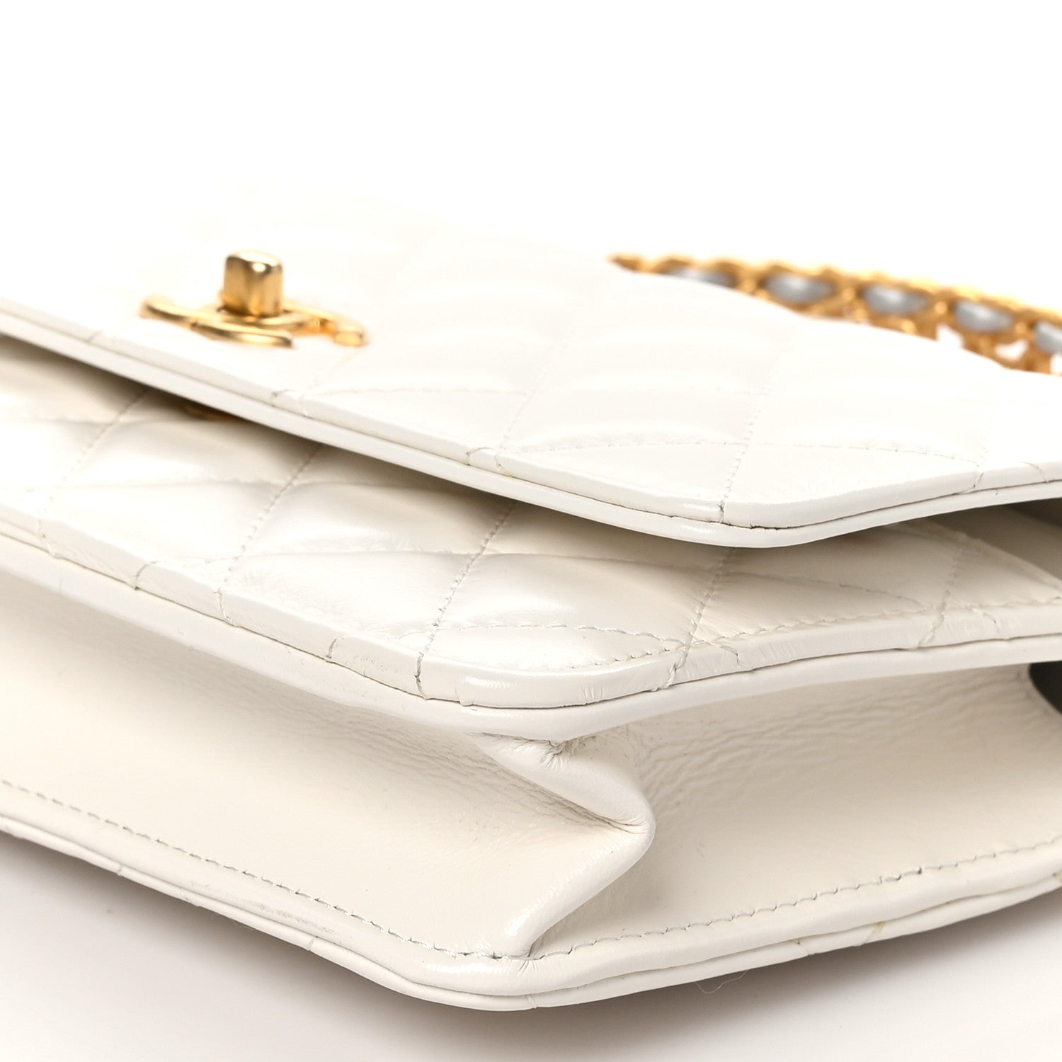 Chanel Shiny Calfskin Quilted Multicolor Top Handle Wallet On Chain WOC White 11 of 11