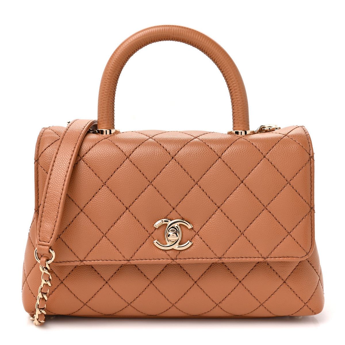 Chanel Caviar Quilted Lizard Embossed Mini Coco Handle Flap Beige 1 of 10