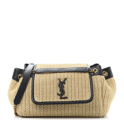 Saint Laurent Raffia Calfskin Small Nolita Shoulder Bag Natural Black 2 of 9