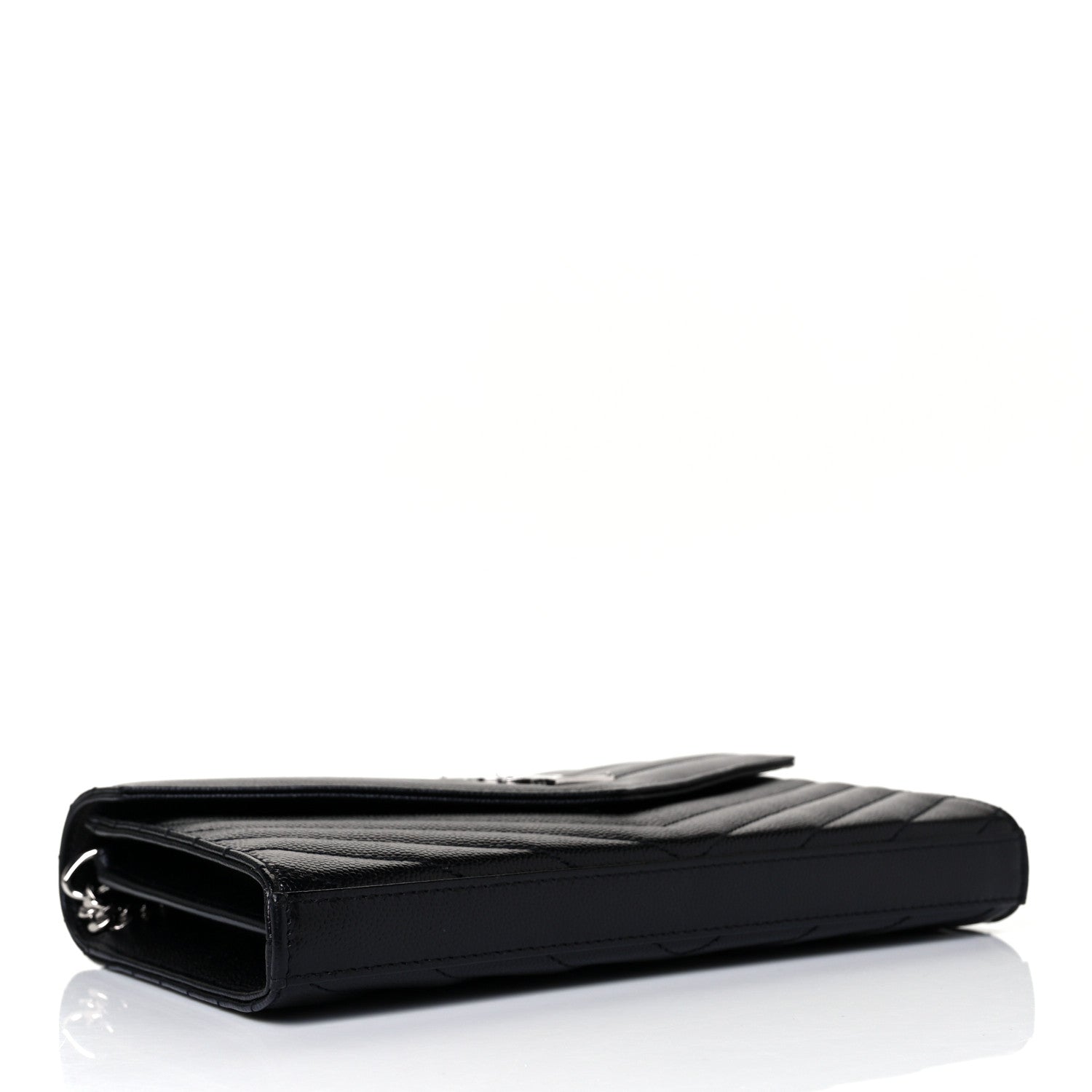 Saint Laurent Grain De Poudre Matelasse Chevron Monogram Chain Wallet Black 4 of 9
