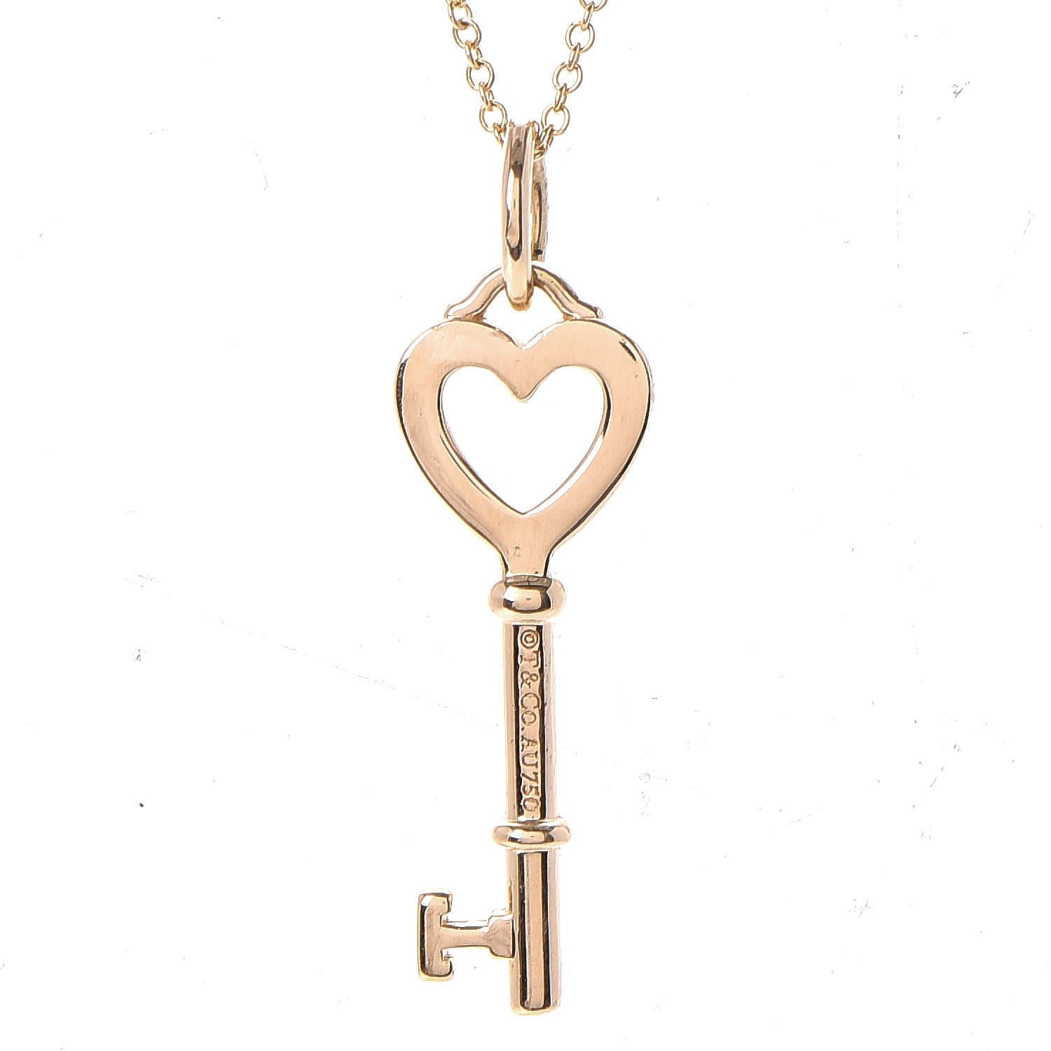 Tiffany 18K Yellow Gold Mini Heart Key Pendant Necklace 8 of 8