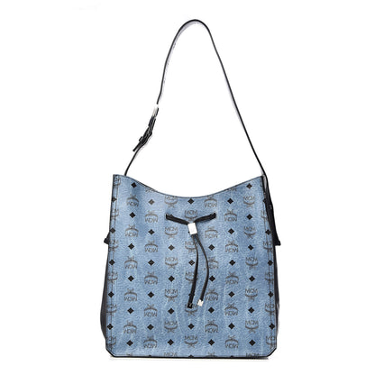 MCM Visetos Calfskin Drawstring Shoulder Bag Munich Blue 1 of 10