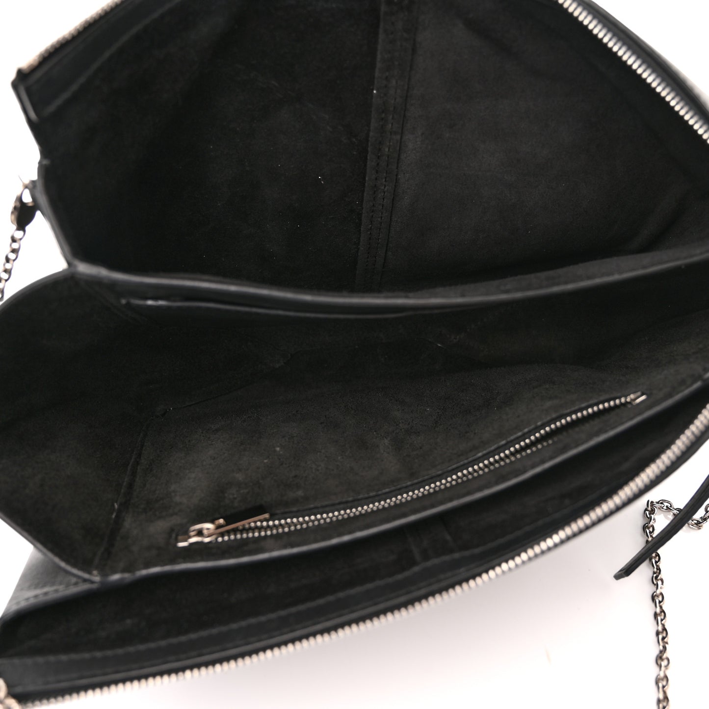 Smooth Calfskin Tri-Fold Clutch on Chain Black