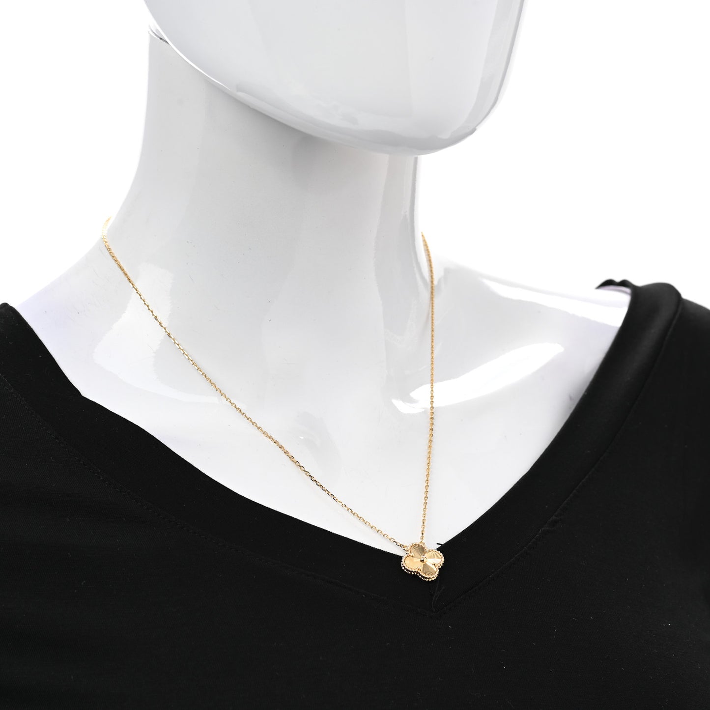 18K Yellow Gold Guilloche Vintage Alhambra Pendant Necklace