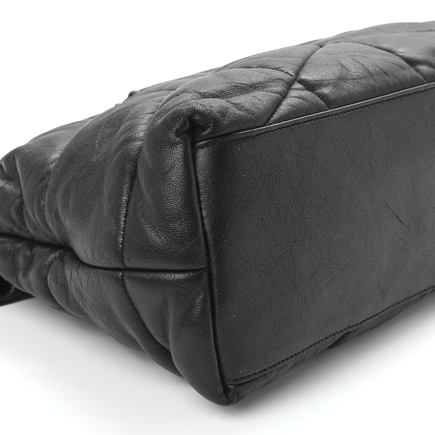Lambskin Quilted Monogram Monochrome Medium Loulou Puffer Chain Satchel Black