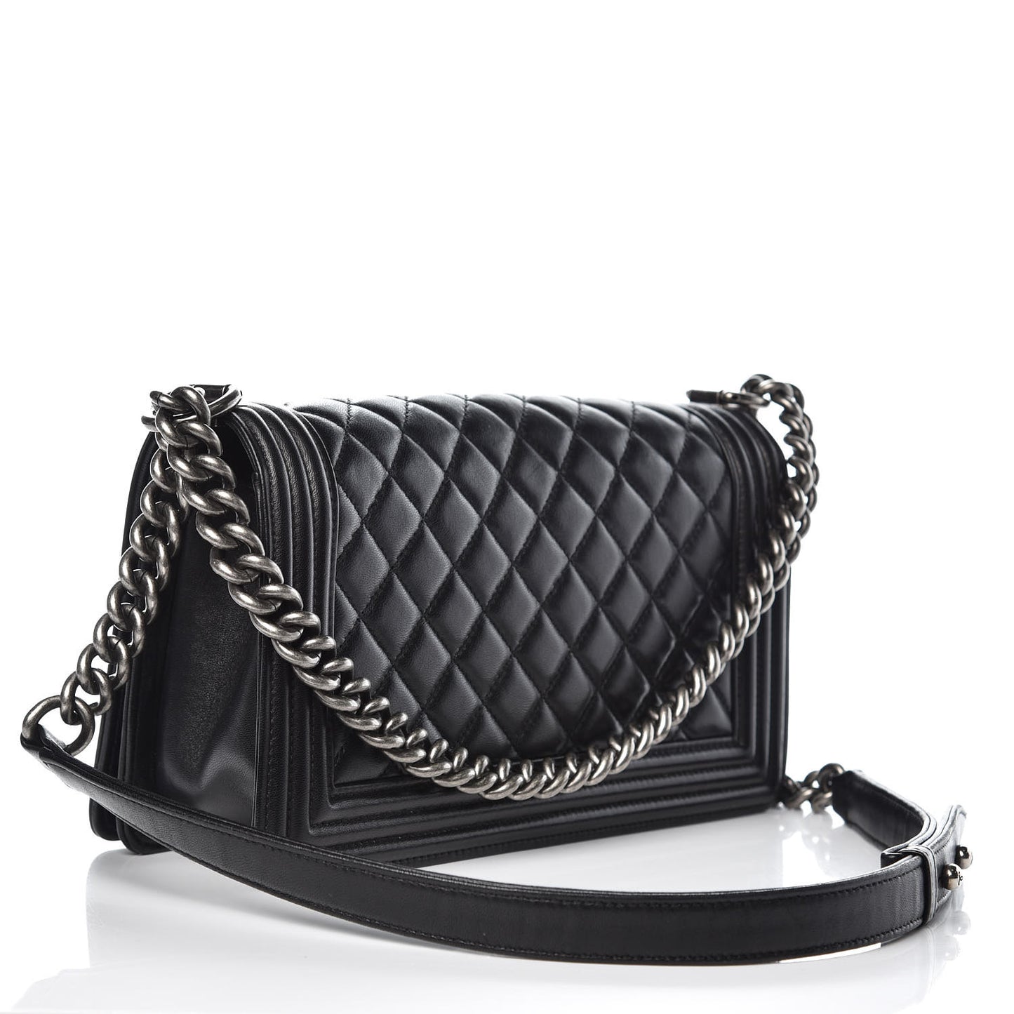 Lambskin Quilted Medium Boy Flap Black