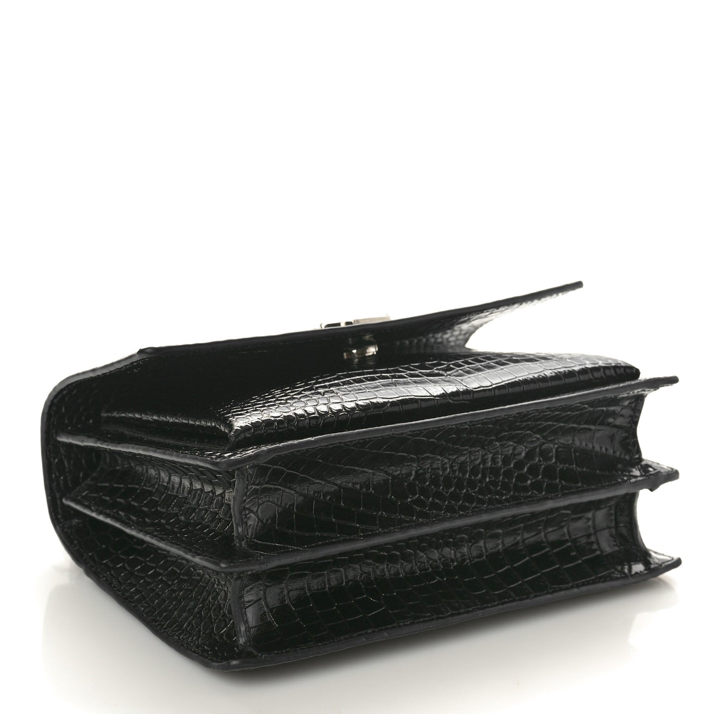 Calfskin Crocodile Embossed Medium Monogram Sunset Black