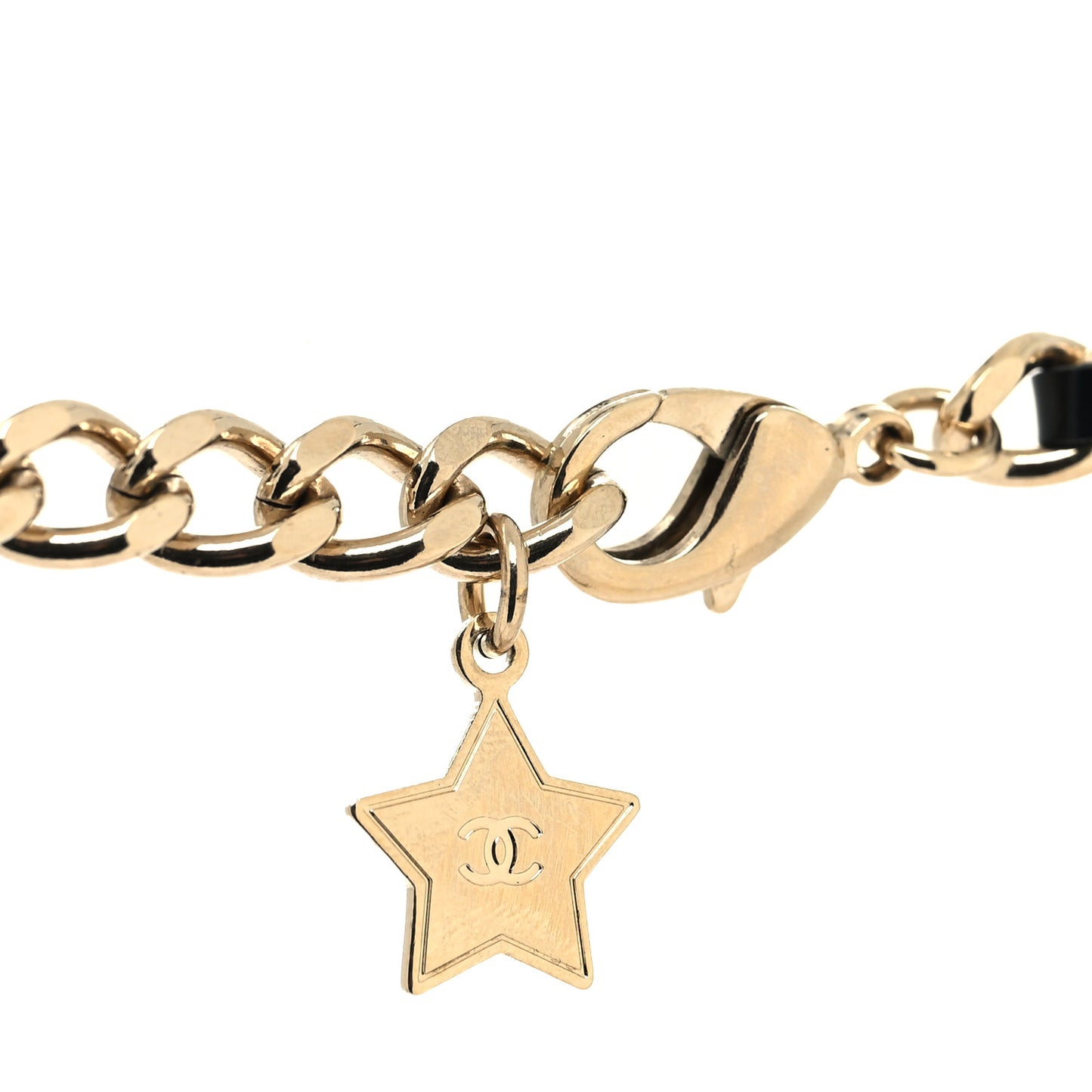 Lambskin Crystal CC Logo Charming Necklace Gold Black