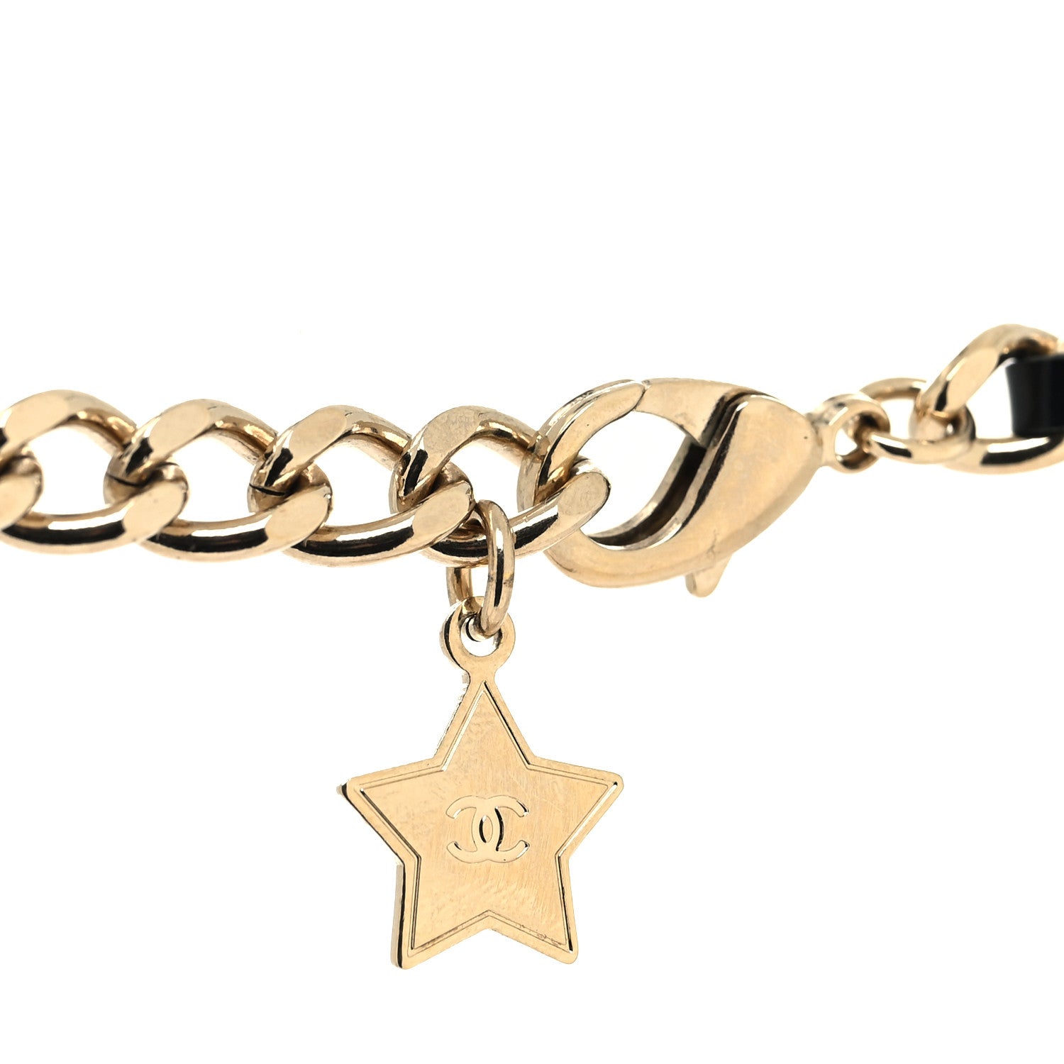 Chanel Lambskin Crystal CC Logo Charming Necklace Gold Black 4 of 5