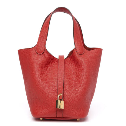 Hermes Taurillon Clemence Picotin Lock 18 PM Rouge Tomate 1 of 10