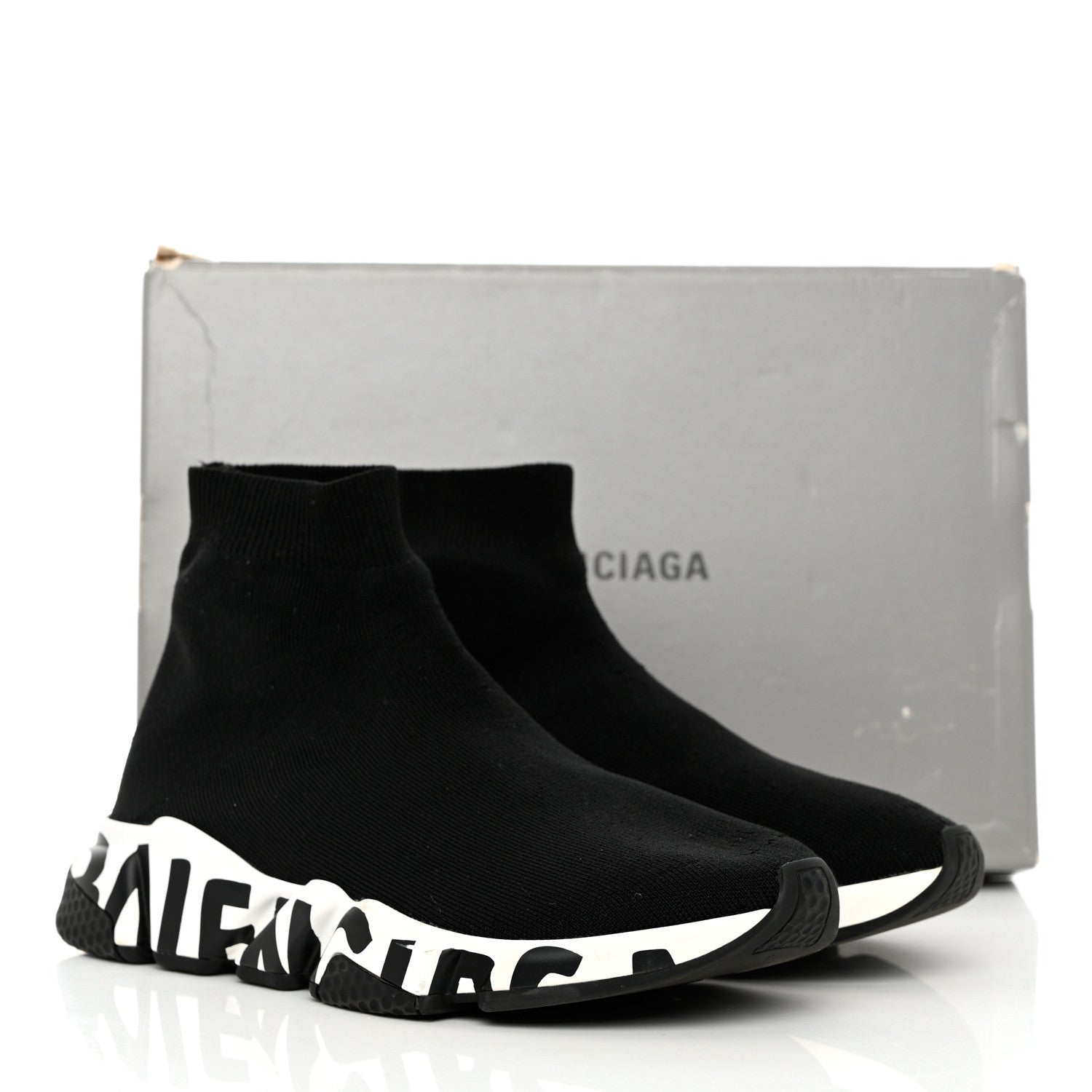 Balenciaga Neoprene Knit Speed Graffiti Sneakers 39 Black White 12 of 12