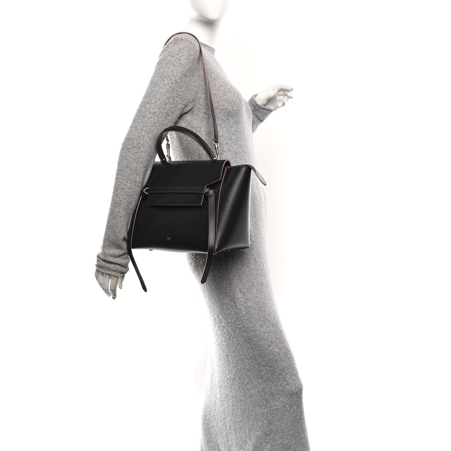 Smooth Calfskin Mini Belt Bag Dark Grey Pink