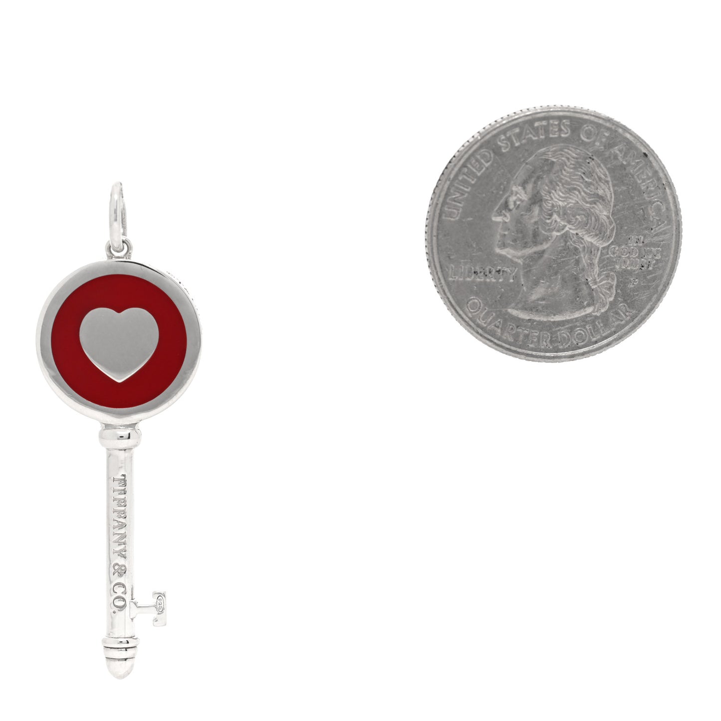 Sterling Silver Enamel Heart Key Pendant Red