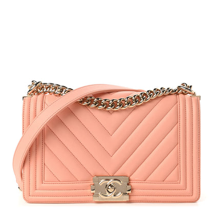 Chanel Lambskin Chevron Quilted Medium Boy Flap Light Pink 1 of 10