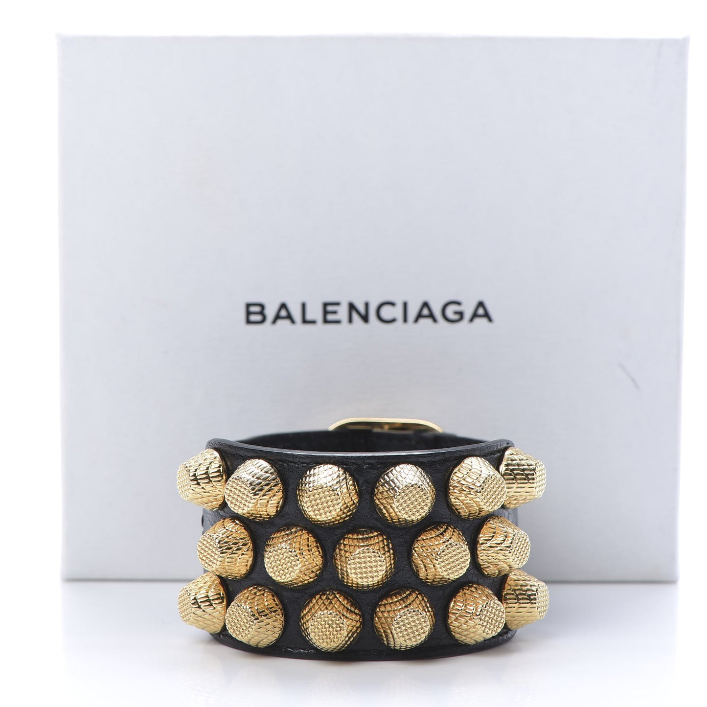 Agneau Arena Three Row Giant 21 Gold Hardware Bracelet Black