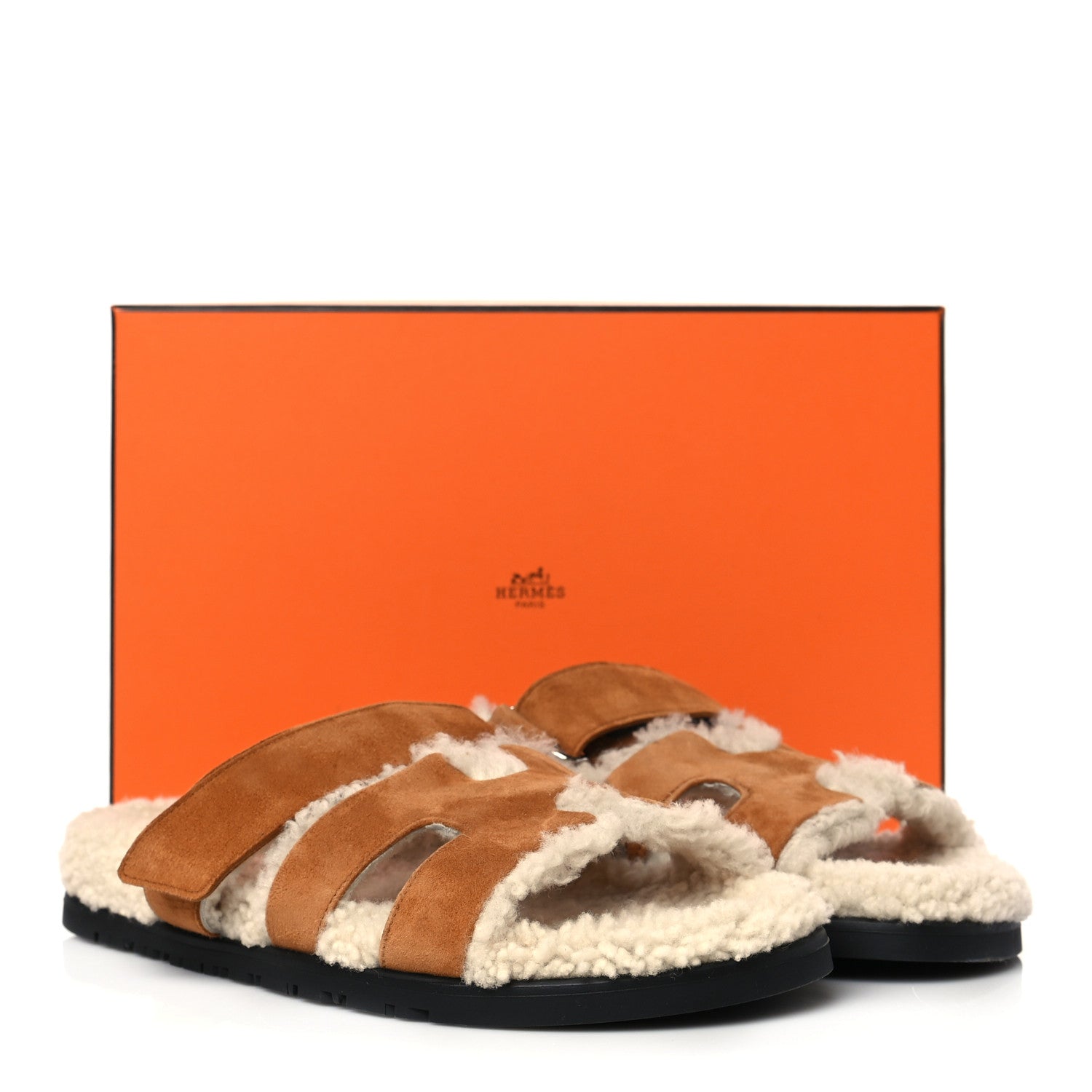 Hermes Suede Goatskin Woolskin Womens Chypre Sandals 39 Brun Fume Ecru 8 of 8
