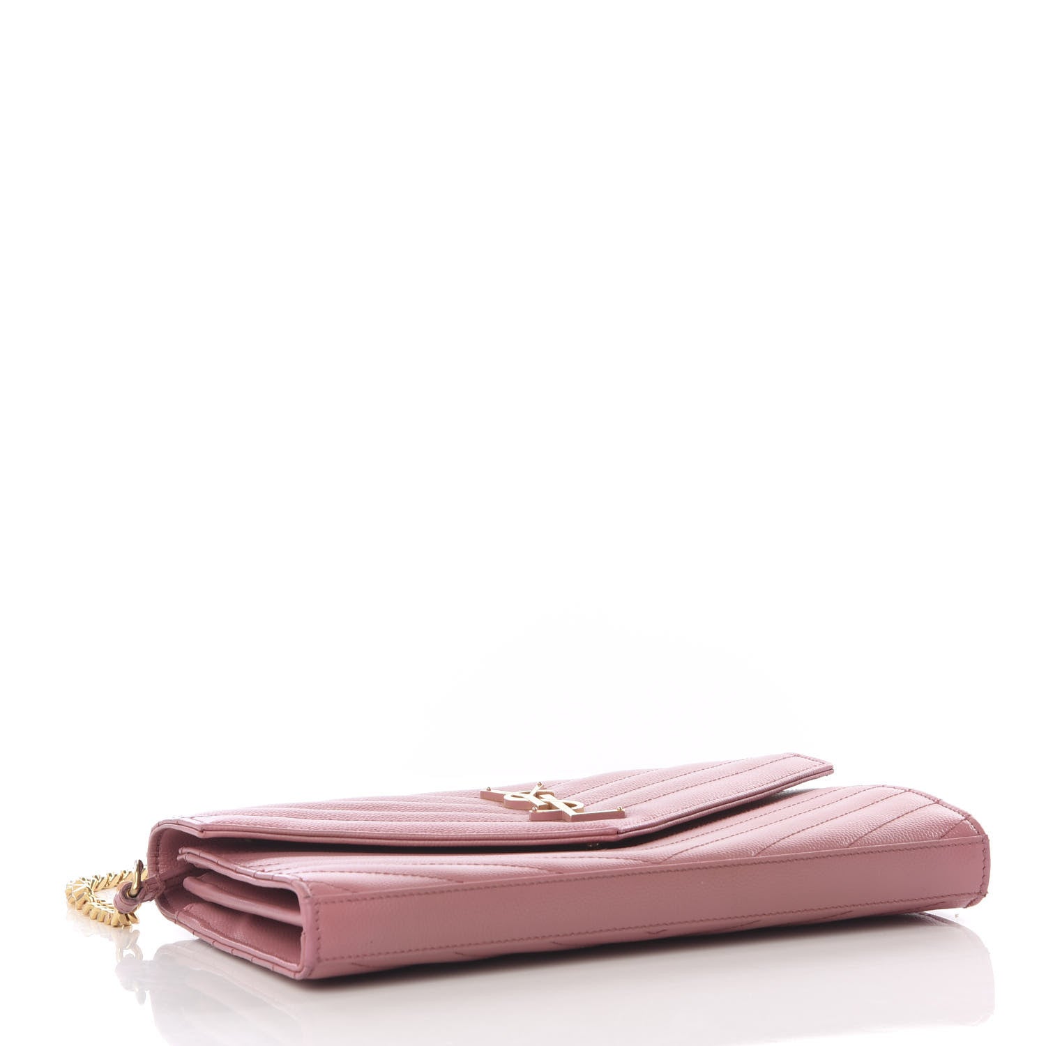 Saint Laurent Grain De Poudre Matelasse Chevron Monogram Chain Wallet Blush Fonce 3 of 10