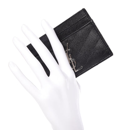 Saint Laurent Grain De Poudre Matelasse Chevron Monogram Credit Card Case Black 2 of 9