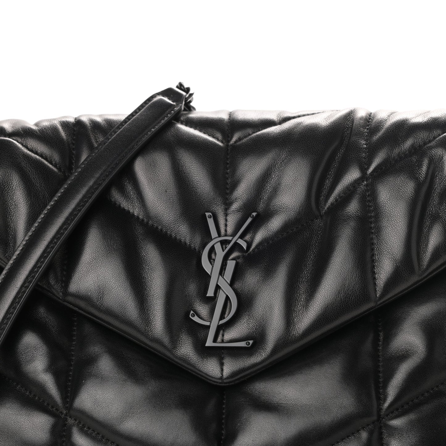 Lambskin Quilted Medium Loulou Puffer Monogram Chain Satchel Black