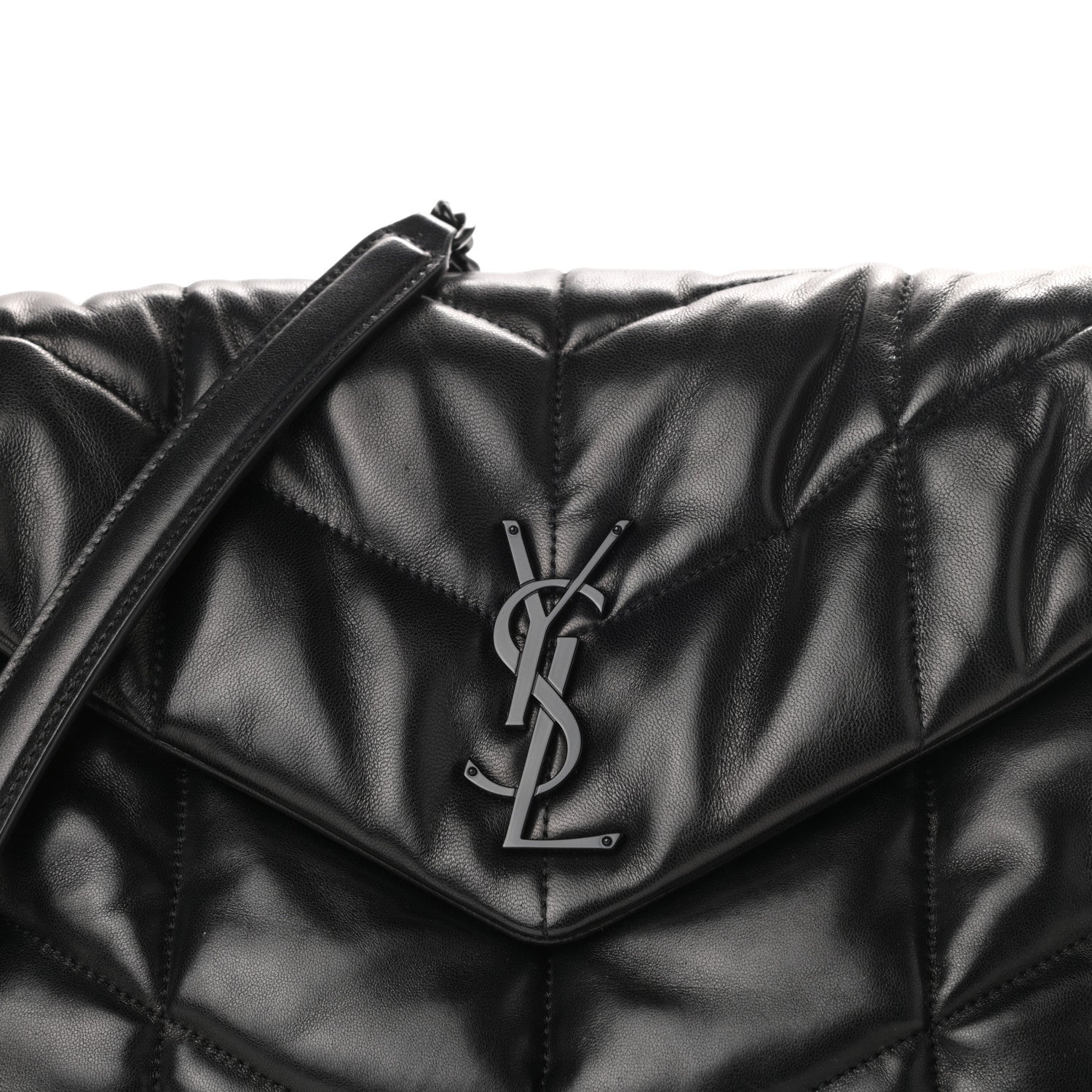 Saint Laurent Lambskin Quilted Medium Loulou Puffer Monogram Chain Satchel Black 10 of 10