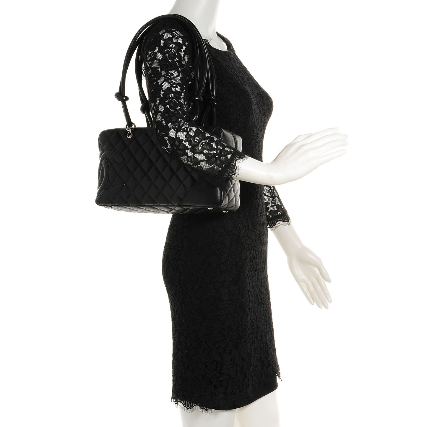 Calfskin Quilted Large Cambon Bowler Black