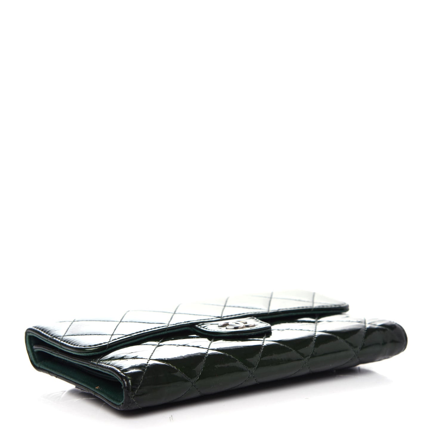Patent Quilted Large Flap Wallet Green