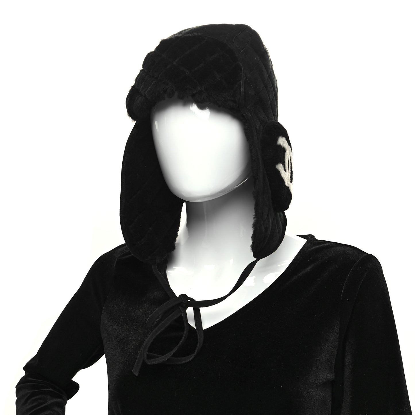 Lambskin Shearling Quilted Hat Black White