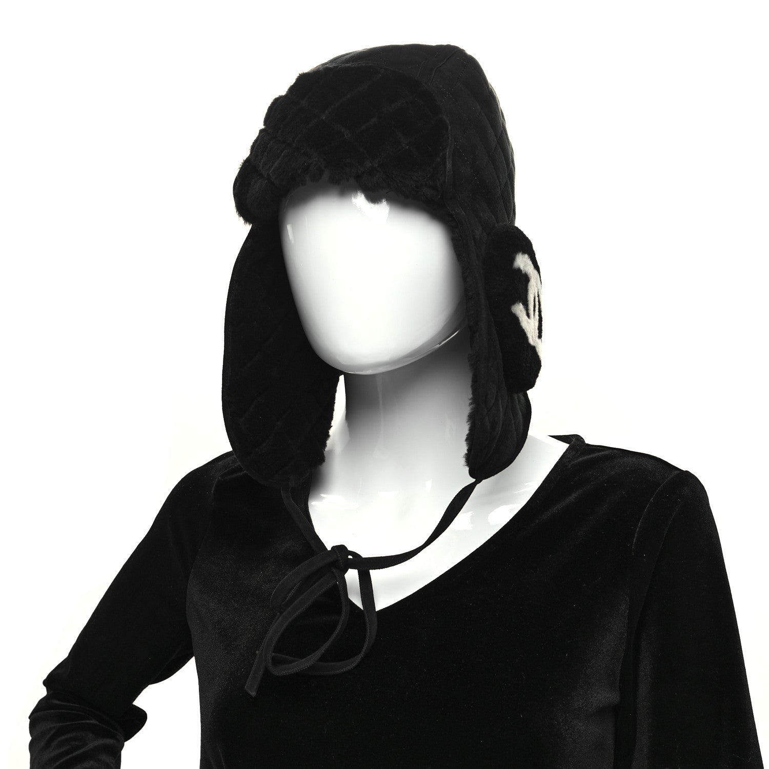 Chanel Lambskin Shearling Quilted Hat Black White 2 of 8