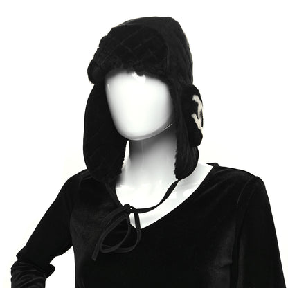 Chanel Lambskin Shearling Quilted Hat Black White 2 of 8