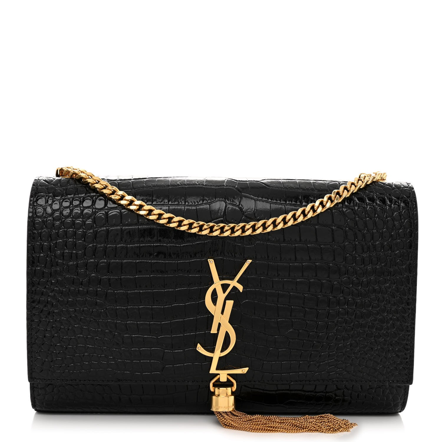 Saint Laurent Calfskin Crocodile Embossed Medium Classic Monogram Kate Tassel Satchel Black 1 of 9