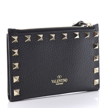 Valentino Garavani Pebbled Calfskin Rockstud Coin Case Card Holder Black 3 of 9