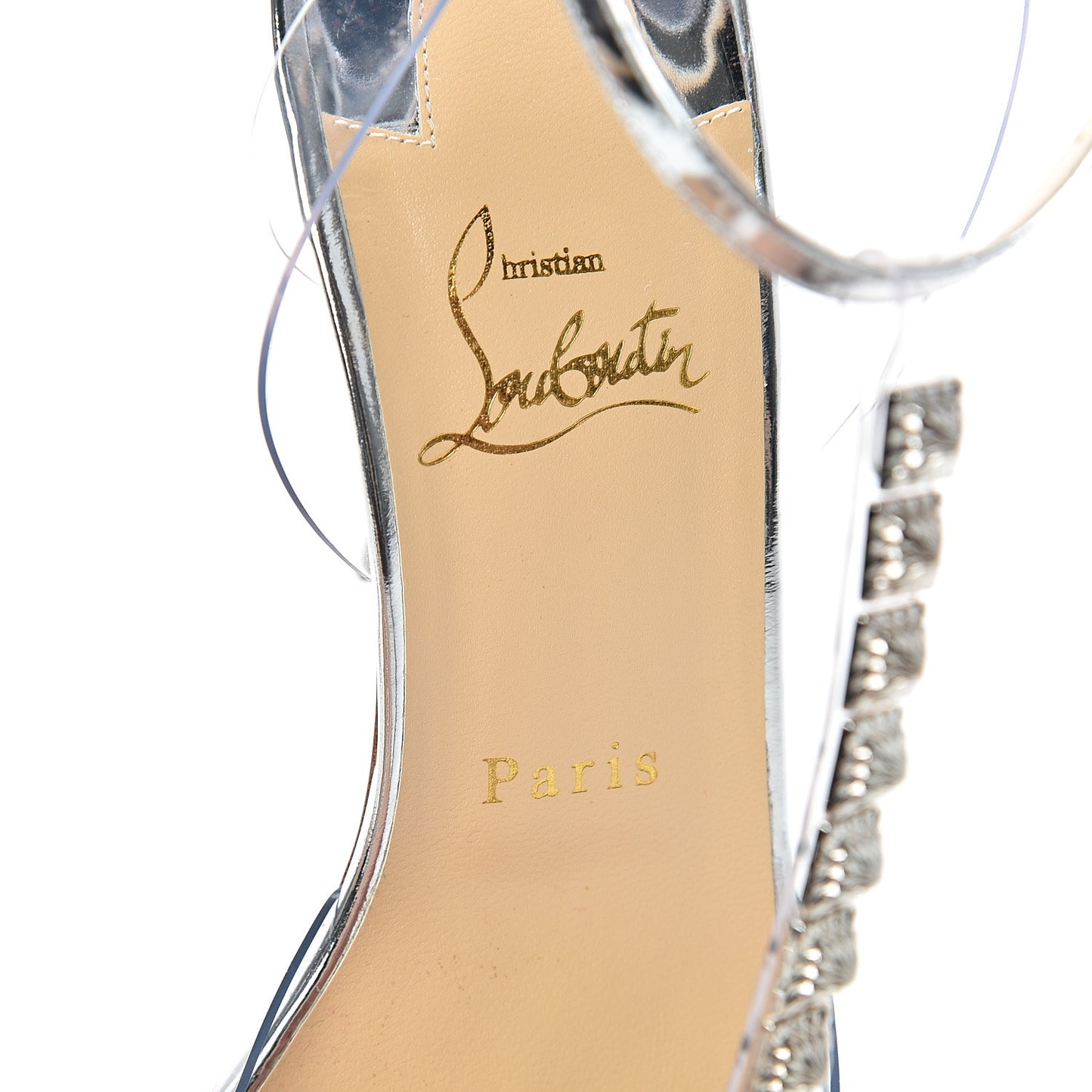 PVC Spiked Jamais Assez 100 T-Strap Sandals 38.5 Silver