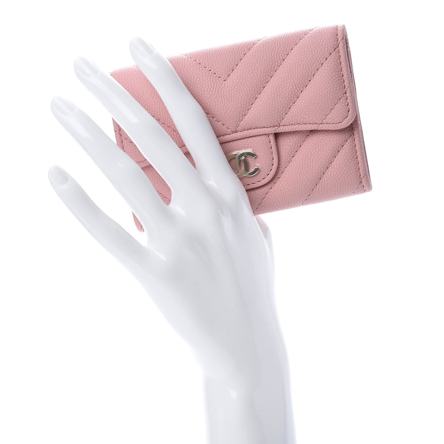 Matte Caviar Chevron Quilted Flap Card Holder Pink