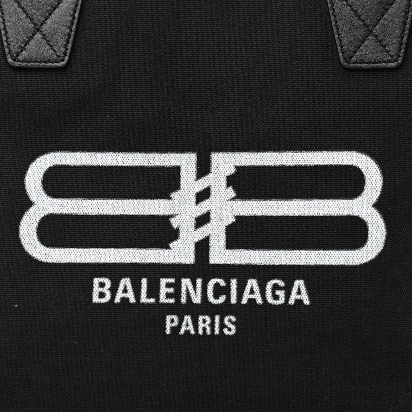 Cotton Canvas Calfskin BB Logo Jumbo Small Tote Bag Black White