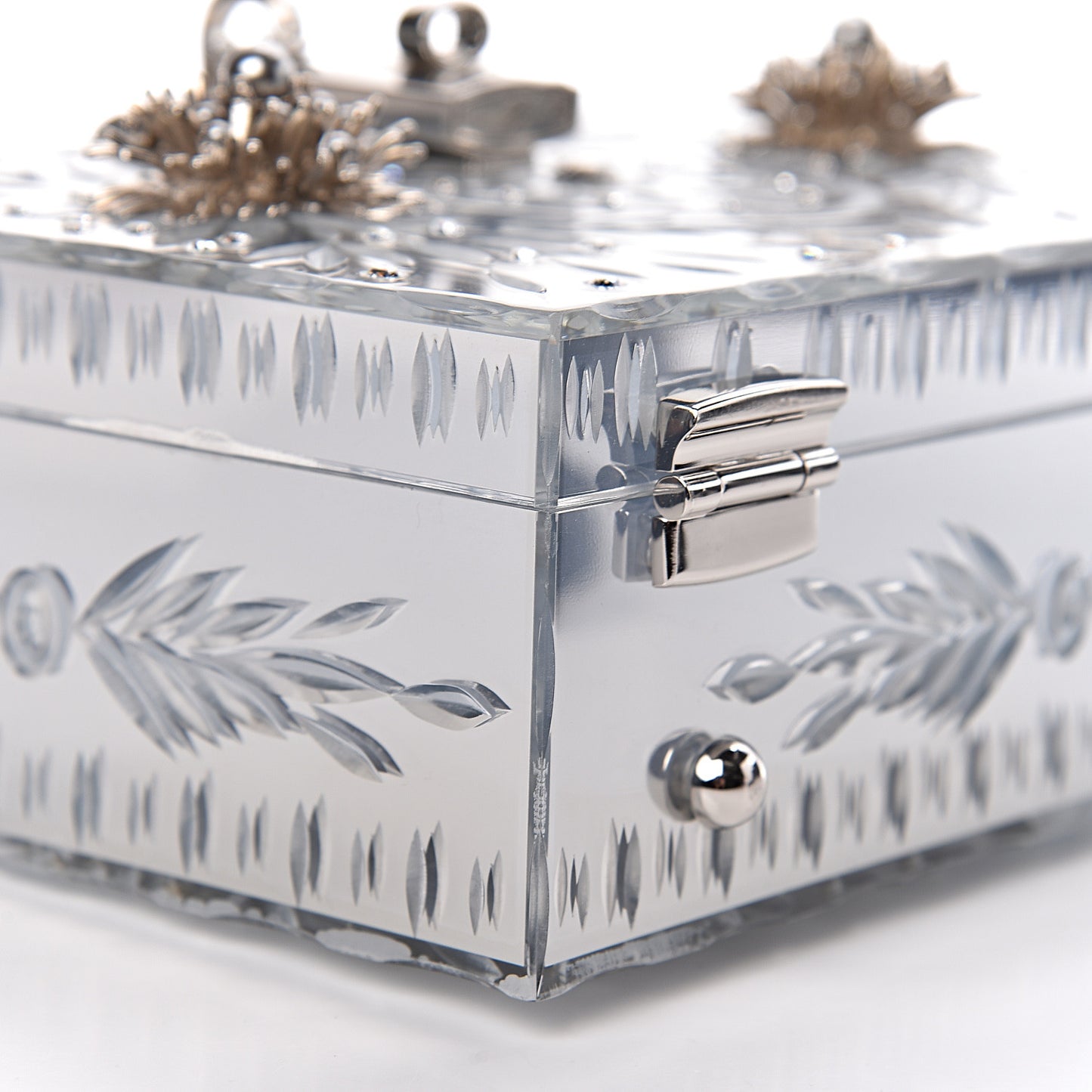 Plexiglass Embellished Metallic Dauphine Box Bag Argento