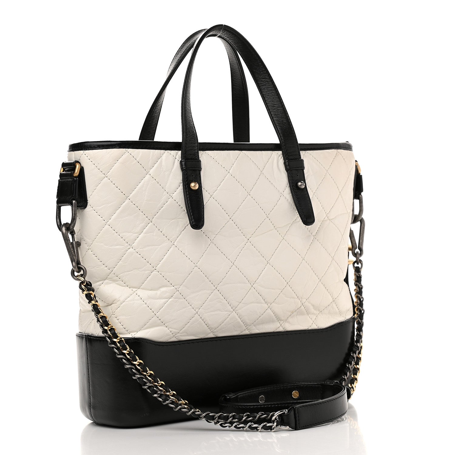 Chanel Aged Calfskin Quilted Medium Gabrielle Shopping Tote White Black 3 of 11