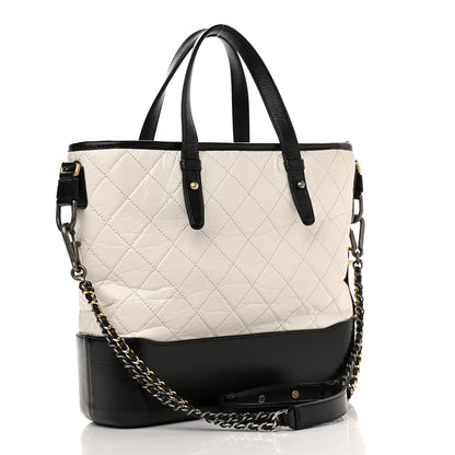 Chanel Aged Calfskin Quilted Medium Gabrielle Shopping Tote White Black 3 of 11