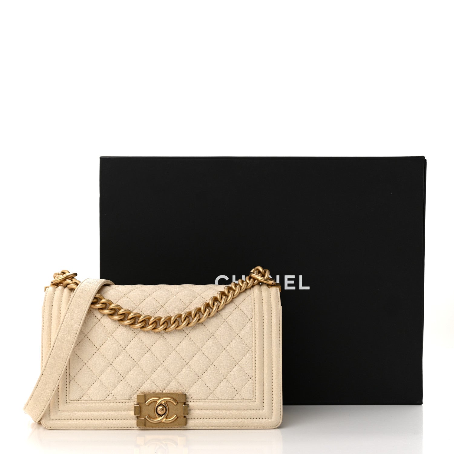 Chanel Caviar Quilted Medium Boy Flap Ivory 11 of 11