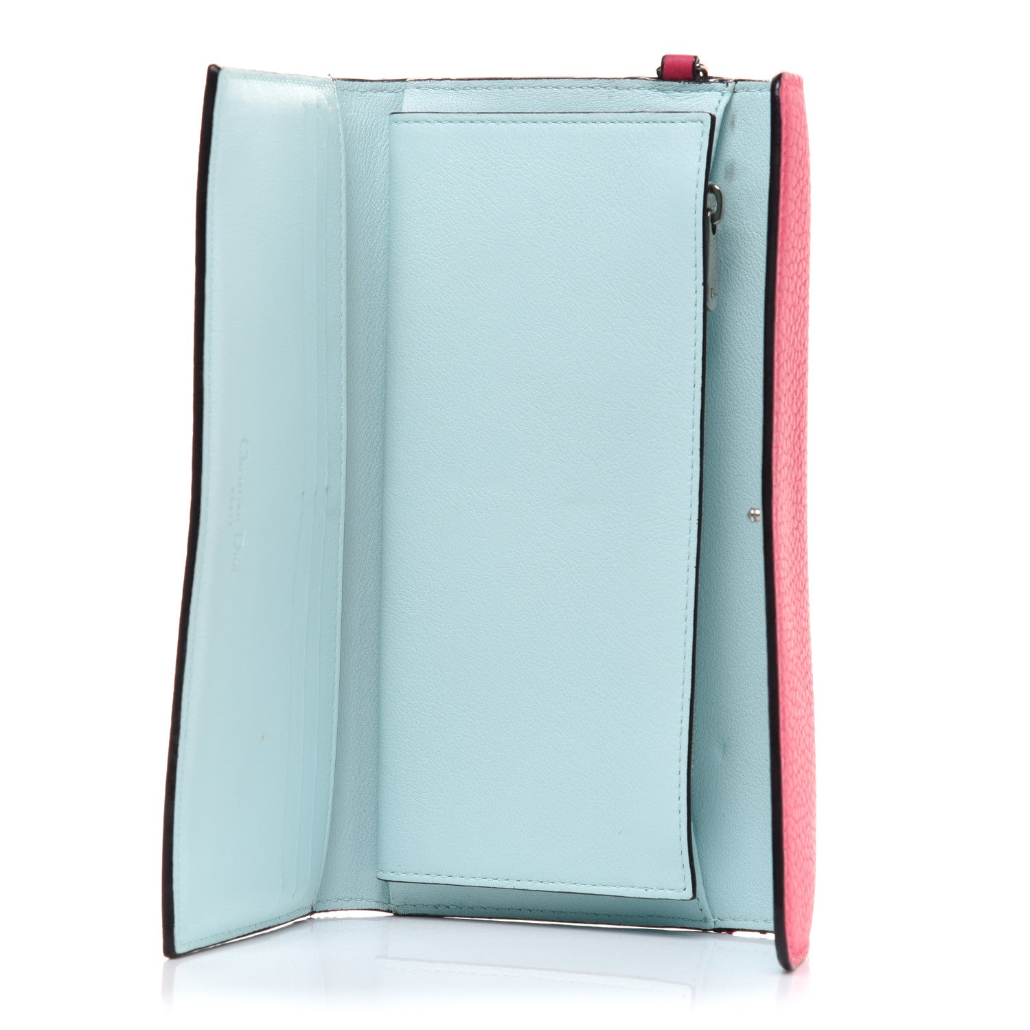 Christian Dior Bullcalf Diorissimo Long Wallet Fuchsia Sky Blue 5 of 11